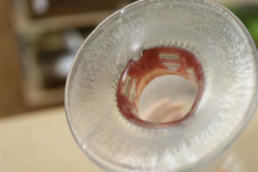 An Anthony Stern lustre glass, a bowl and a vase, a glass floral painted French plaffonier and a marbled glass plaffonier